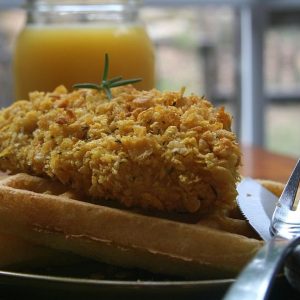 Crispy Rosemary Corn Flake Chicken With Cornbread Waffles