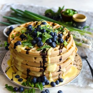 Savory Waffles with Blueberries and Mint