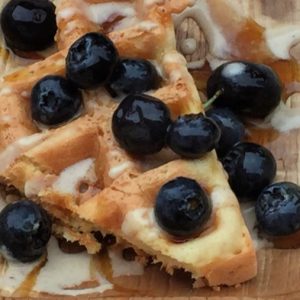 Paleo Waffles with Spiced Coconut Cashew Cream and Blueberries